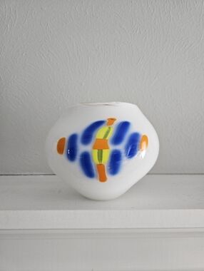 Vintage Lavorazione Atre Murano Curved Oval Glass Vase